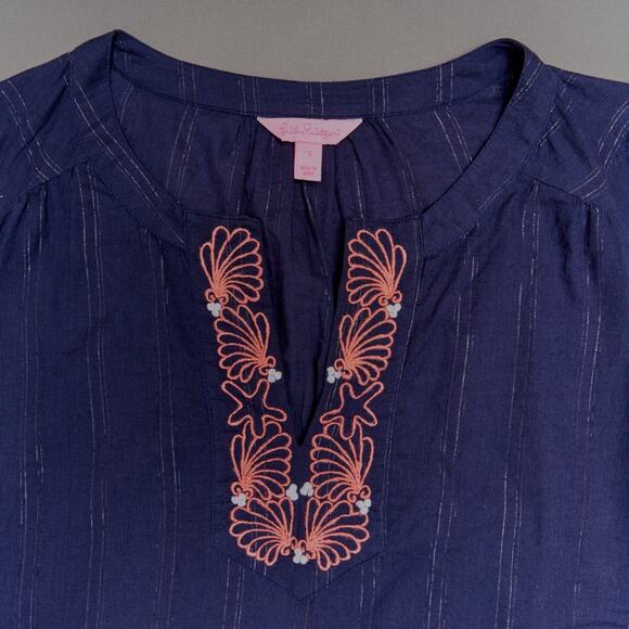 Lilly Pulitzer Embroidered Tunic Womens S Navy Cotton - Picture 2 of 9